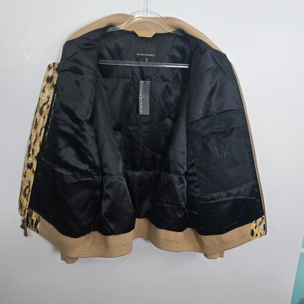 Banana Republic Leopard Metallic Bomber Jacket Black Gold Womens XL NWT - Picture 4 of 12